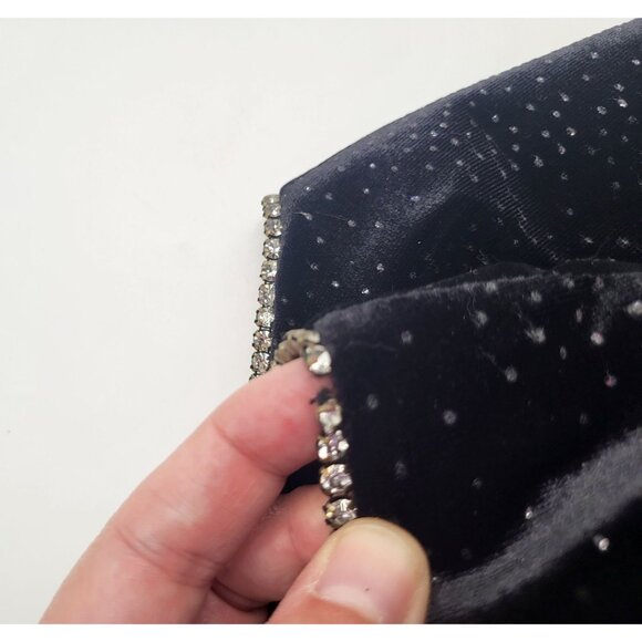 VTG Y2K Black Velvet Sparkle Rhinestone Short Sleeve Mini Dress Whimsigoth 10P - Picture 9 of 10